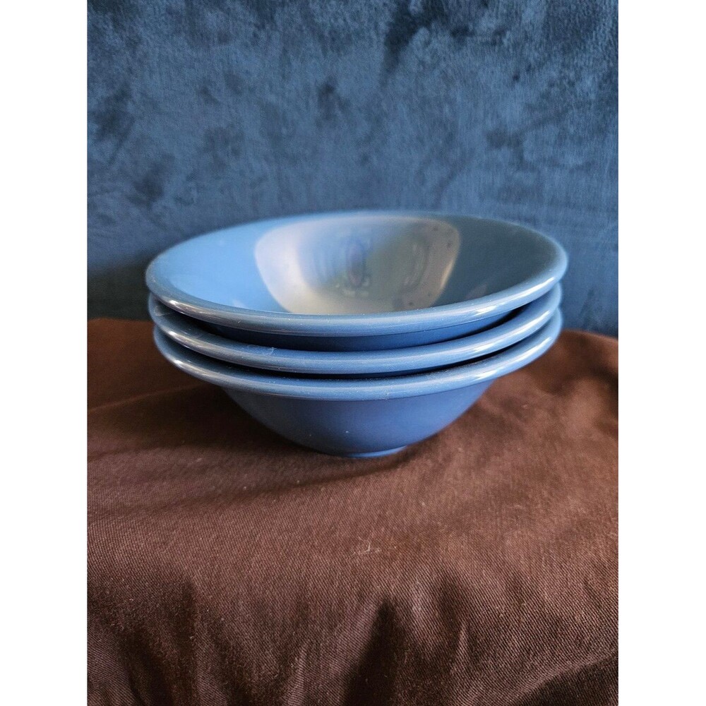 Mervyn’s Japan Cereal Soup Bowls Cornflower Blue Stoneware 6.5" Vintage Set Of 3